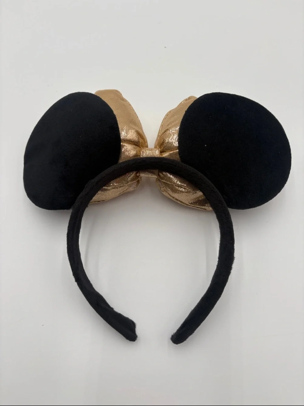 Gold Bow Minnie Mouse Ears Headband Black Studded Disney Inspired‎ NEW